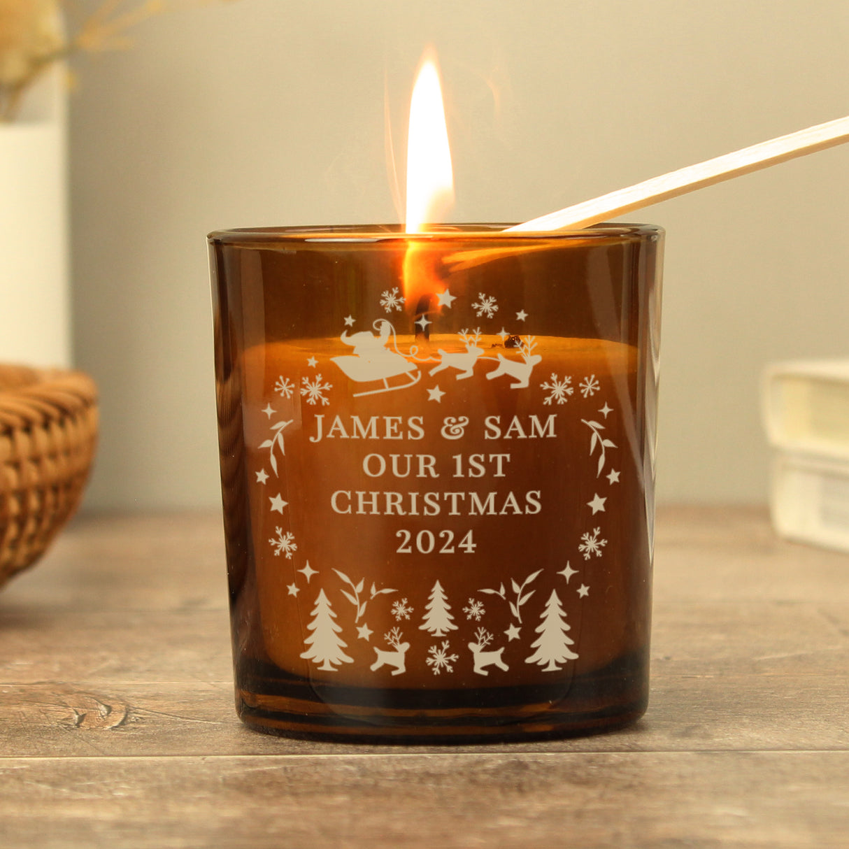 Personalised Engraved Christmas Amber Glass Candle - Candles at Gift Moments