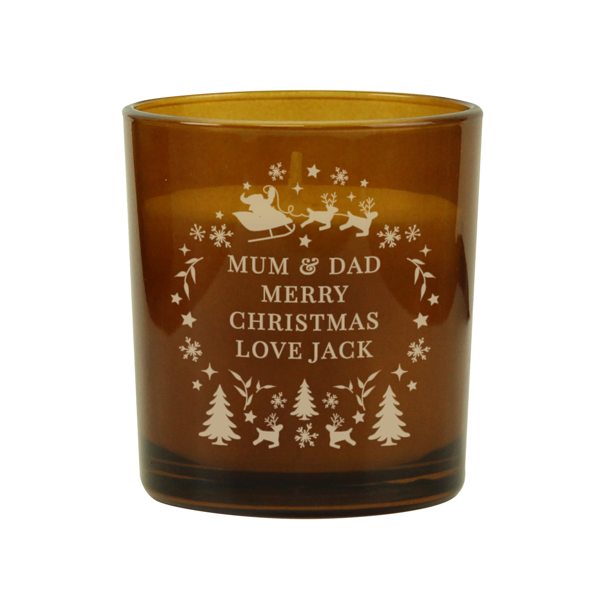 Personalised Engraved Christmas Amber Glass Candle - Candles at Gift Moments