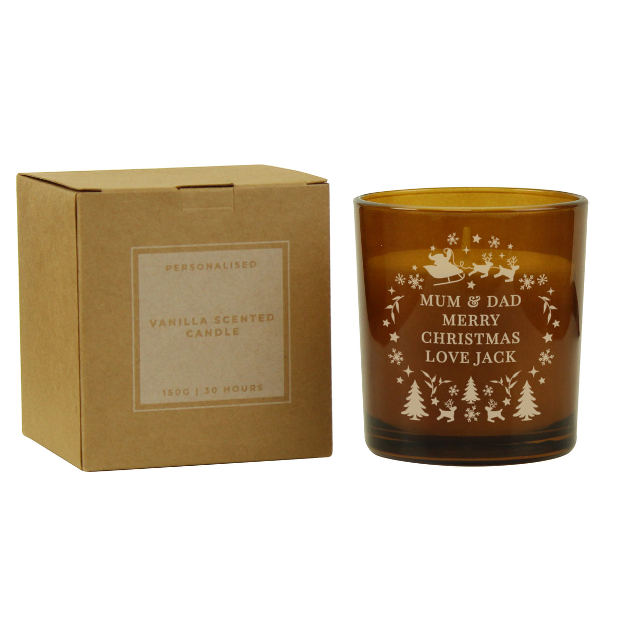 Personalised Engraved Christmas Amber Glass Candle - Candles at Gift Moments