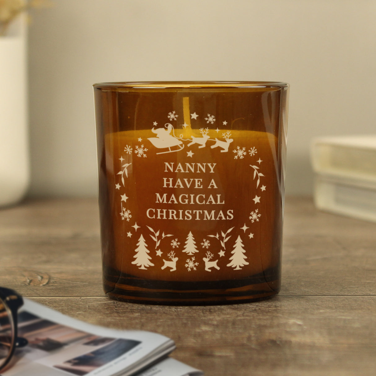 Personalised Engraved Christmas Amber Glass Candle - Candles at Gift Moments