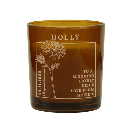 Personalised November Birth Flower Amber Glass Candle - Candles at Gift Moments