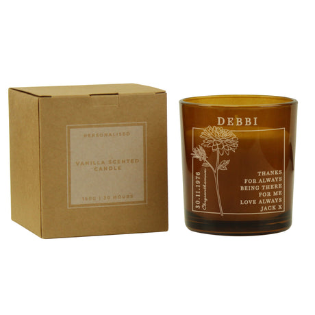 Personalised November Birth Flower Amber Glass Candle - Candles at Gift Moments