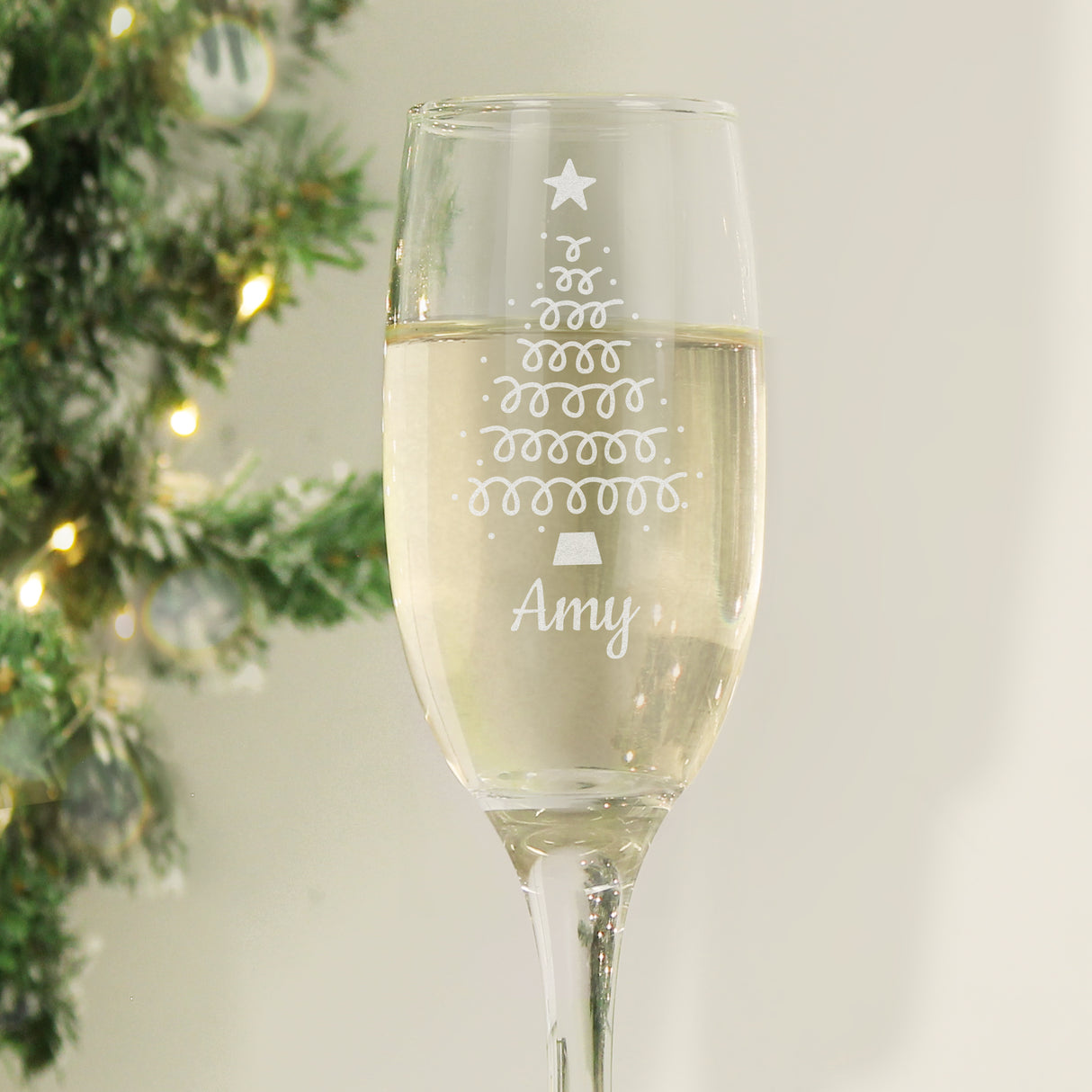 Personalised Christmas Tree Glass Flute - Champagne Flutes at Gift Moments