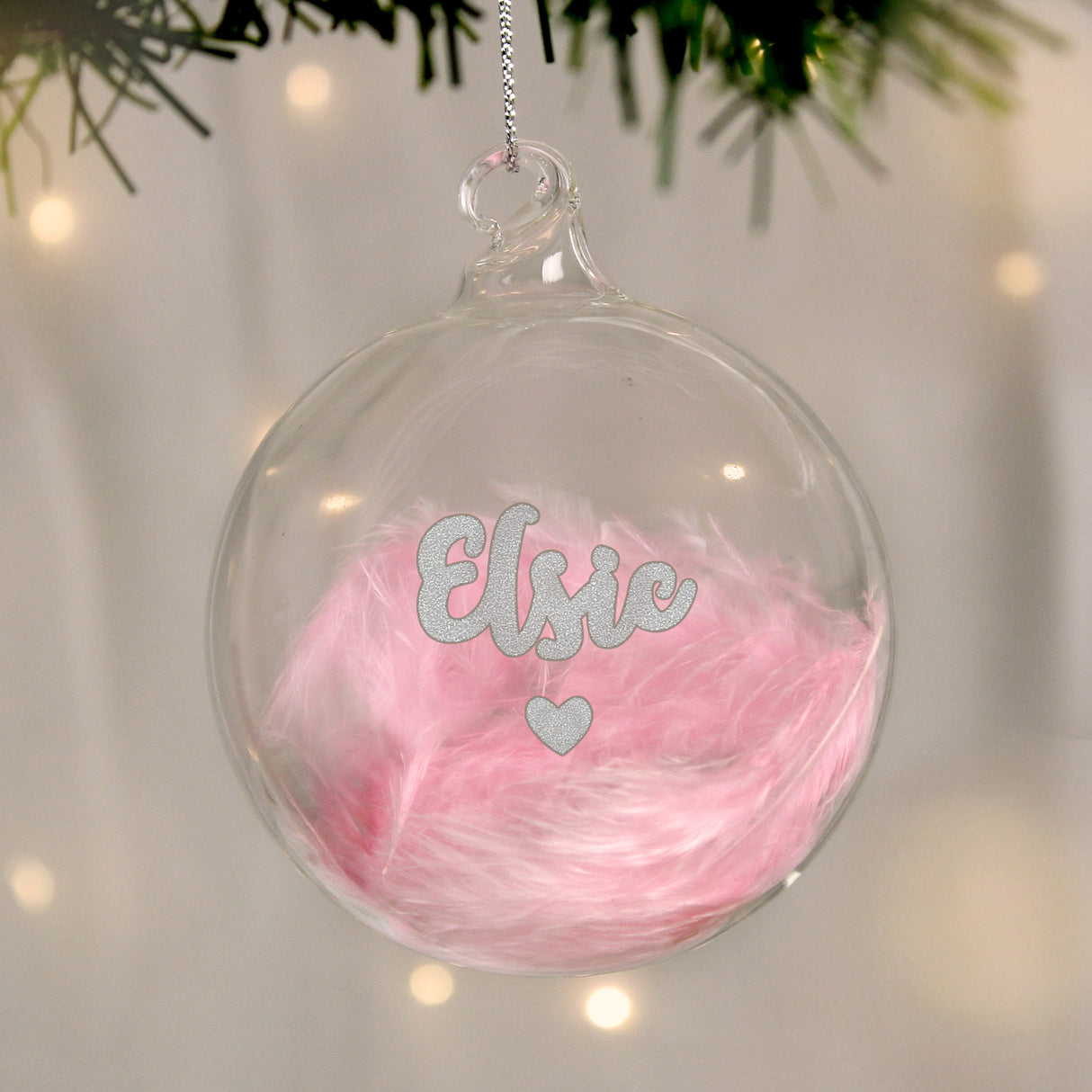 Personalised Pink Feather Glass Bauble: 3 - Christmas Baubles By Gift Moments