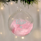 Personalised Pink Feather Glass Bauble: 3 - Christmas Baubles By Gift Moments