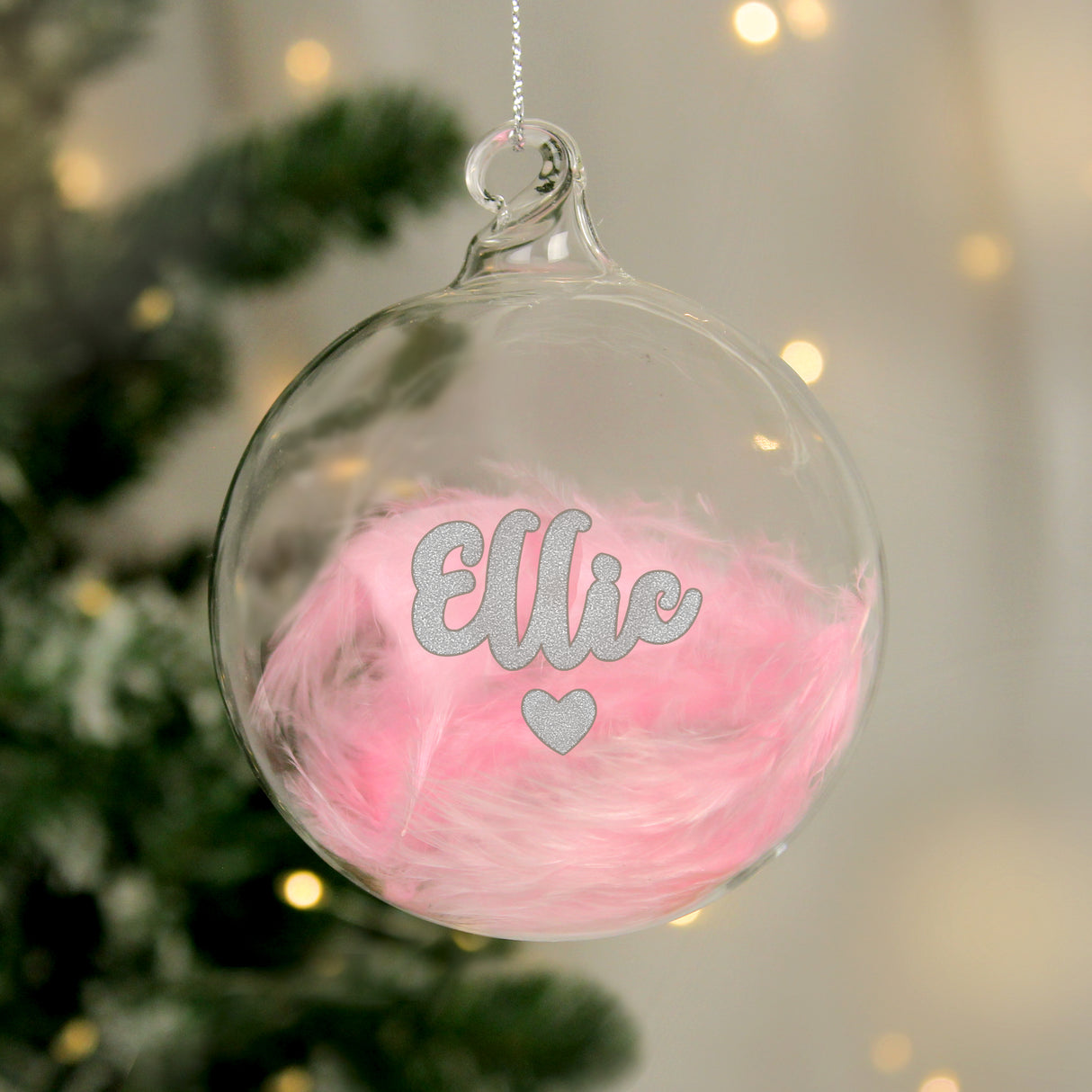 Personalised Pink Feather Glass Bauble: 5 - Christmas Baubles By Gift Moments