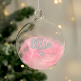 Personalised Pink Feather Glass Bauble: 5 - Christmas Baubles By Gift Moments