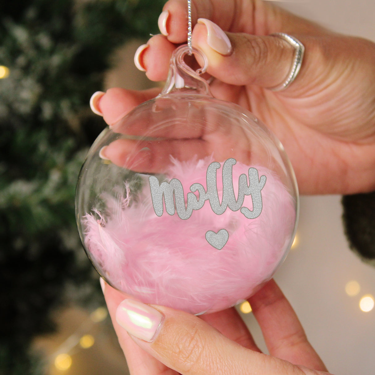 Personalised Pink Feather Glass Bauble: 1 - Christmas Baubles By Gift Moments