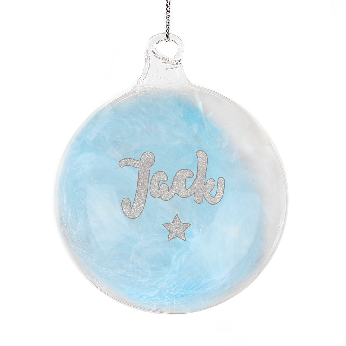 Personalised Blue Feather Silver Name Glass Bauble - Christmas Baubles at Gift Moments