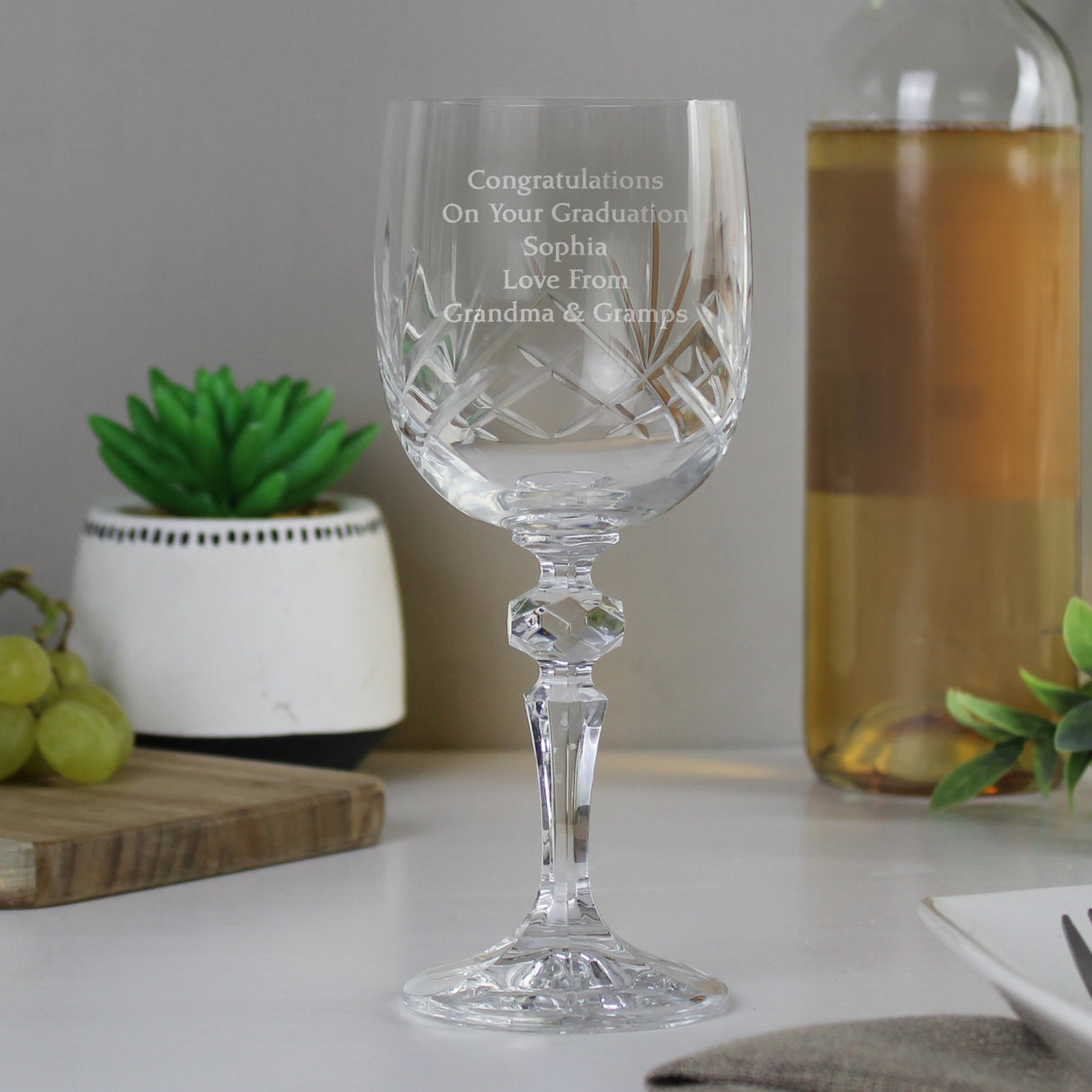 Personalised Cut Crystal Wine Glass: 4 - Wine Glasses By Gift Moments