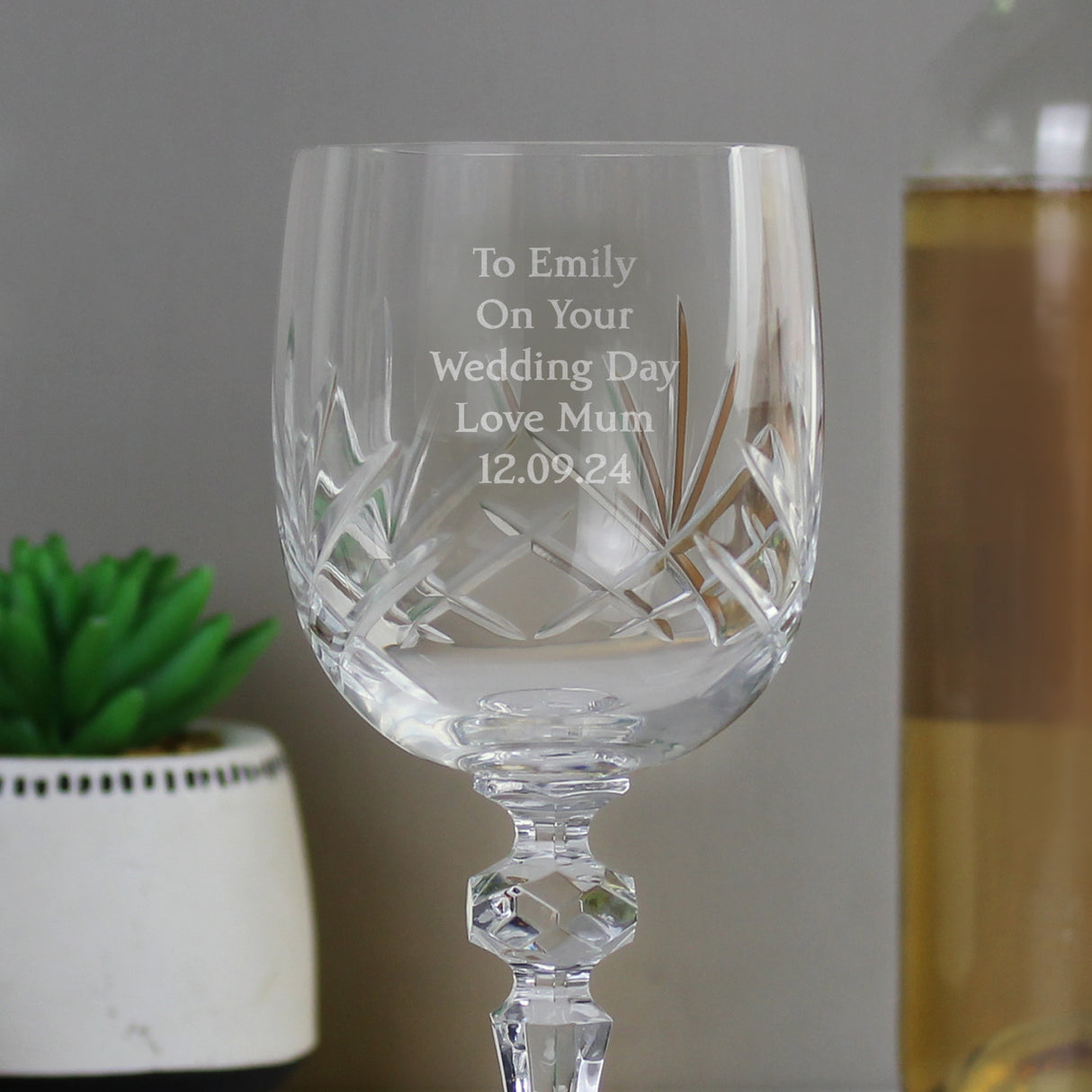 Personalised Cut Crystal Wine Glass: 2 - Wine Glasses By Gift Moments