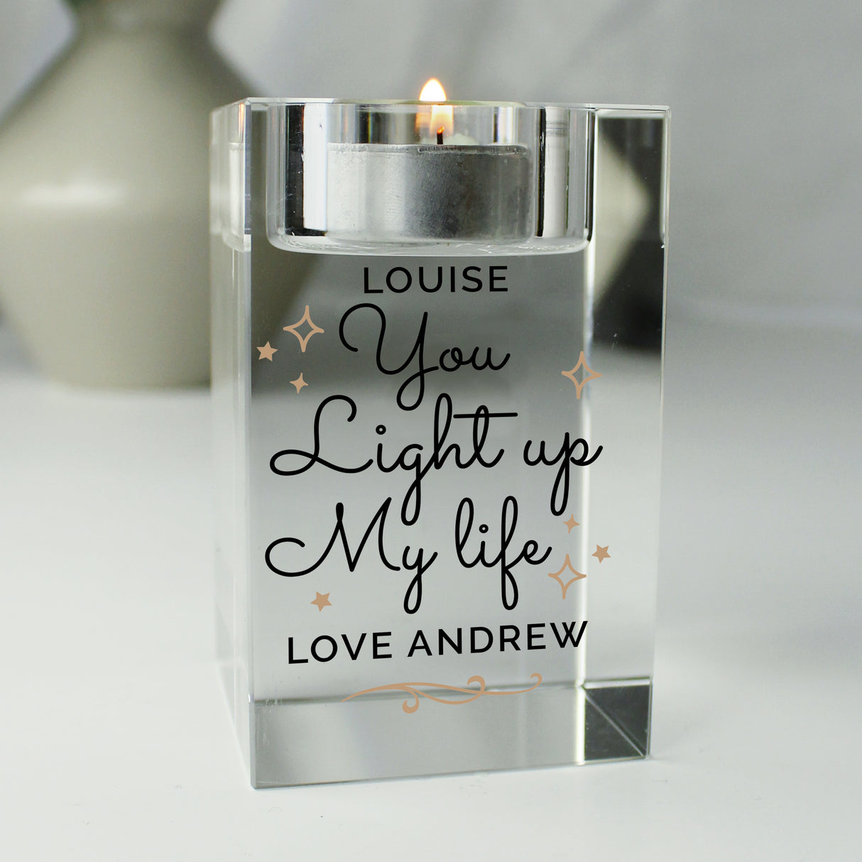 Personalised You Light Up My Life Glass Tea Light Holder Default Title - Candle Holders at Gift Moments