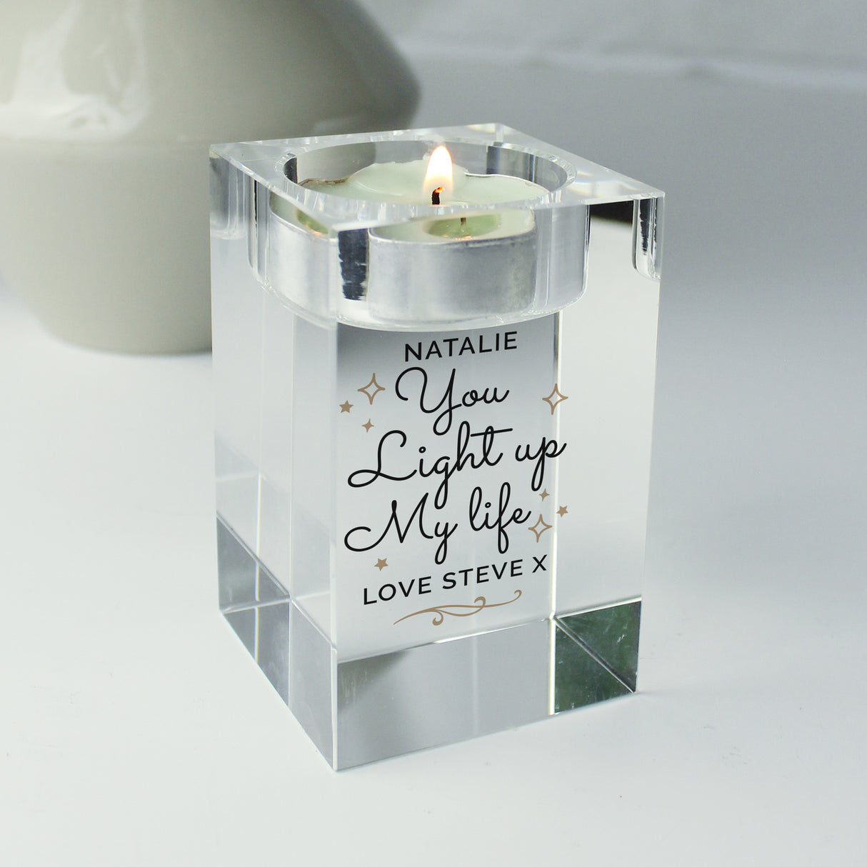 Personalised You Light Up My Life Glass Tea Light Holder - Candle Holders at Gift Moments