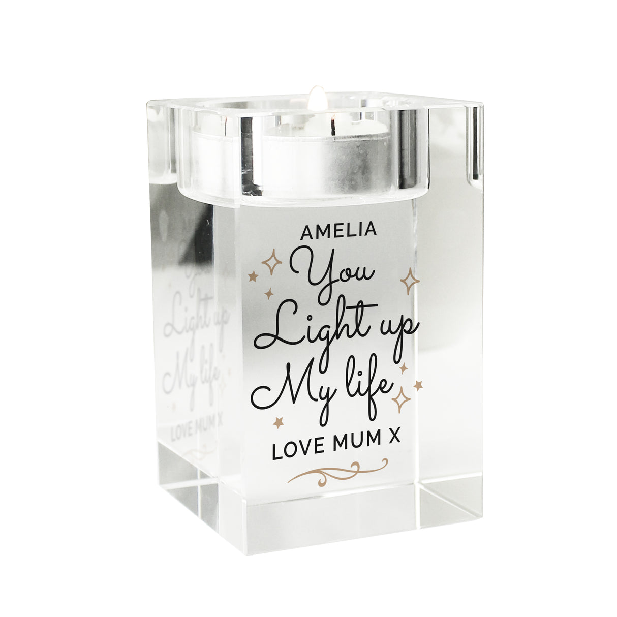 Personalised You Light Up My Life Glass Tea Light Holder - Candle Holders at Gift Moments