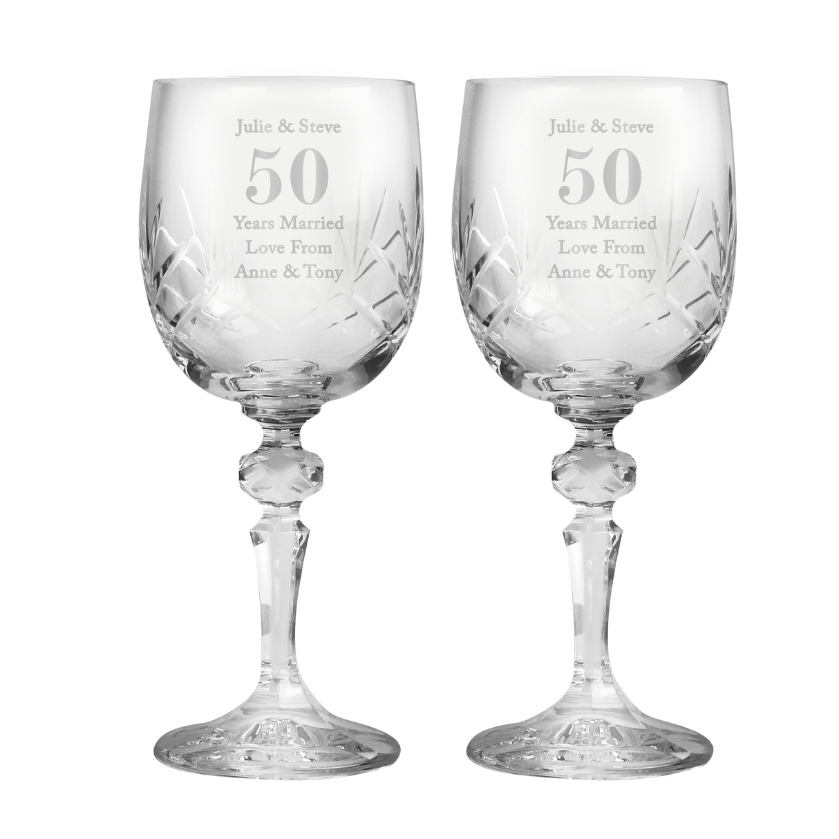 Personalised Anniversary Pair of Crystal Wine Glasses - Wine Glasses at Gift Moments