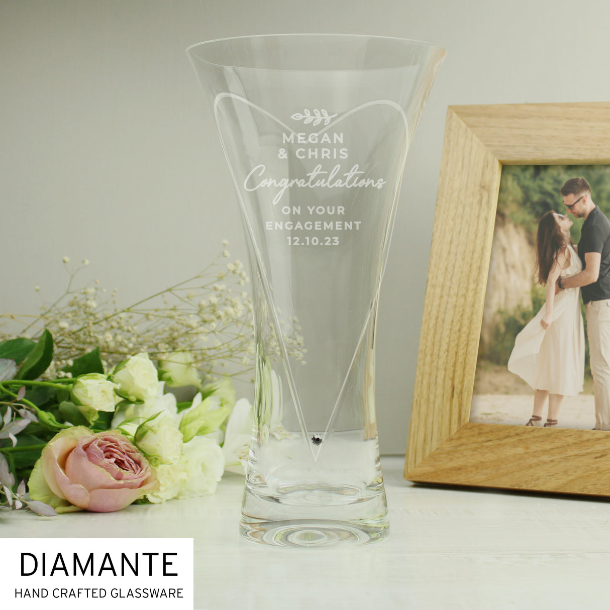 Personalised Free Text Botanical Hand Cut Diamante Heart Vase Default Title - Vases at Gift Moments