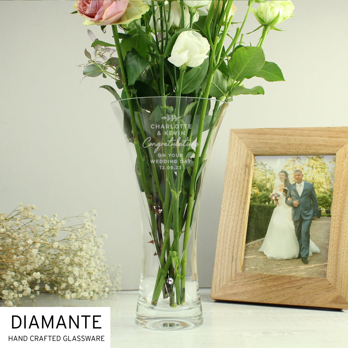 Personalised Free Text Botanical Hand Cut Diamante Heart Vase - Vases at Gift Moments