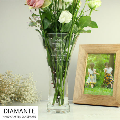 Personalised Free Text Botanical Hand Cut Diamante Heart Vase - Vases at Gift Moments