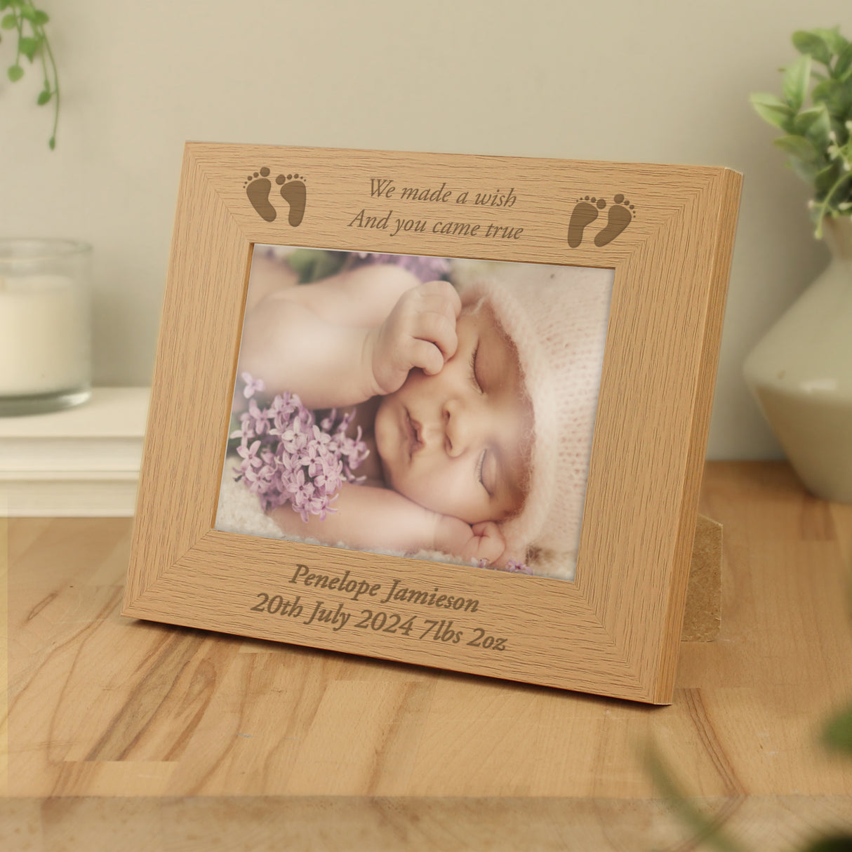 Personalised Baby Feet 5x7 Landscape Oak Finish Photo Frame - Photo Frames at Gift Moments