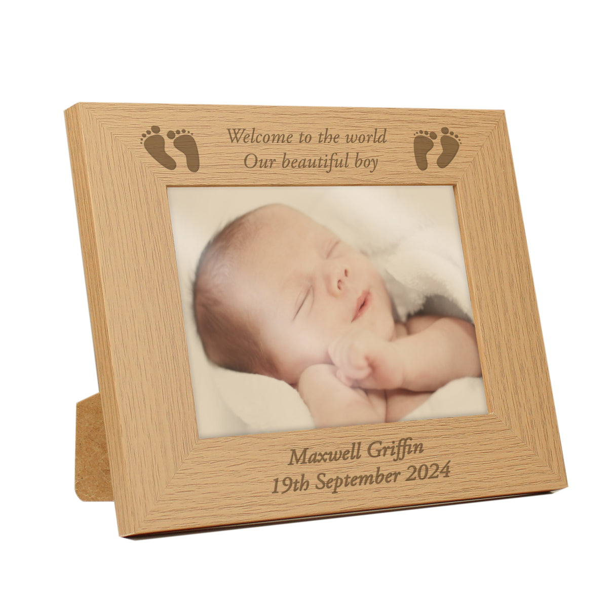 Personalised Baby Feet 5x7 Landscape Oak Finish Photo Frame - Photo Frames at Gift Moments