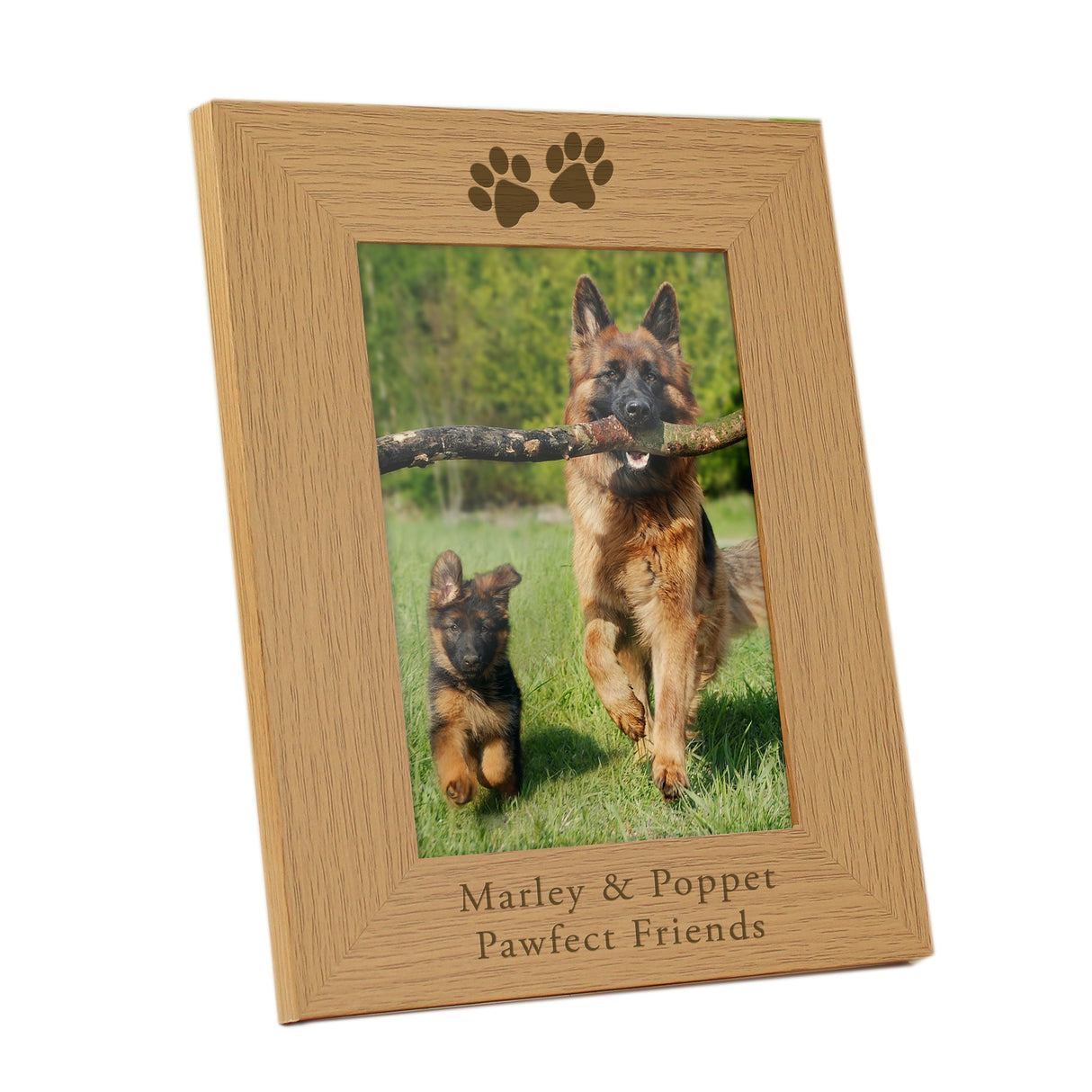 Personalised Paw Prints 5x7 Oak Finish Photo Frame - Photo Frames at Gift Moments