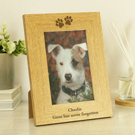 Personalised Oak Finish 6x4 Paw Prints Photo Frame - Photo Frames at Gift Moments