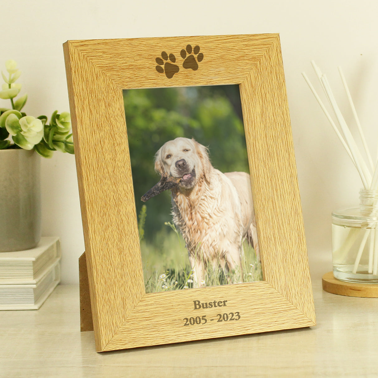 Personalised Oak Finish 6x4 Paw Prints Photo Frame - Photo Frames at Gift Moments