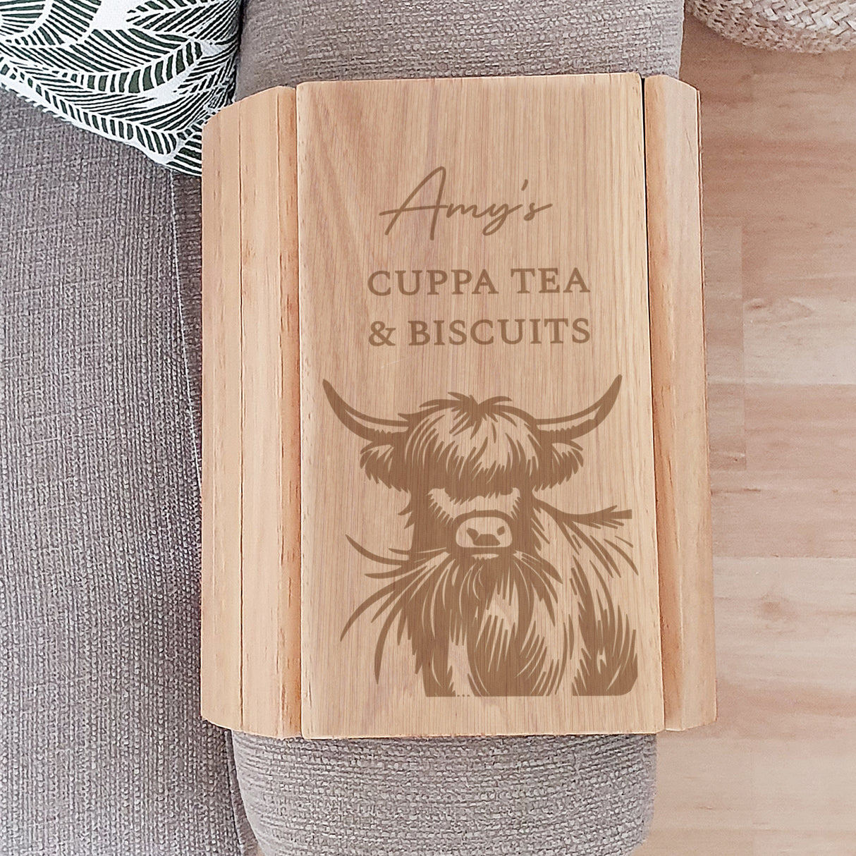 Personalised Highland Cow Sofa Tray - Coasters at Gift Moments