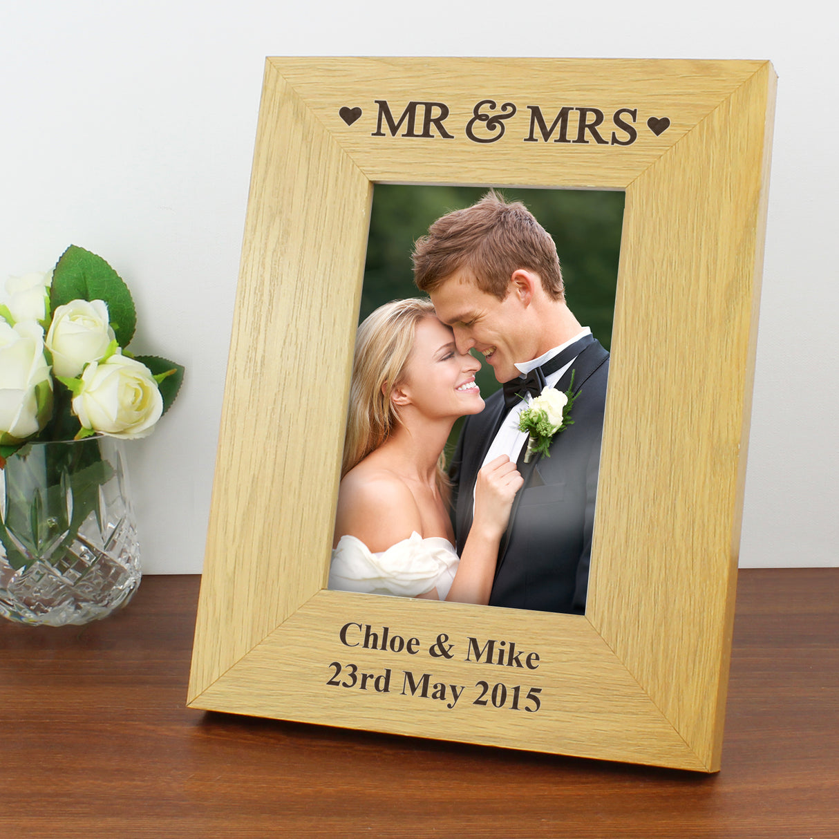 Personalised Oak Mr & Mrs Photo Frame 4x6: 1 - Photo Frames By Gift Moments