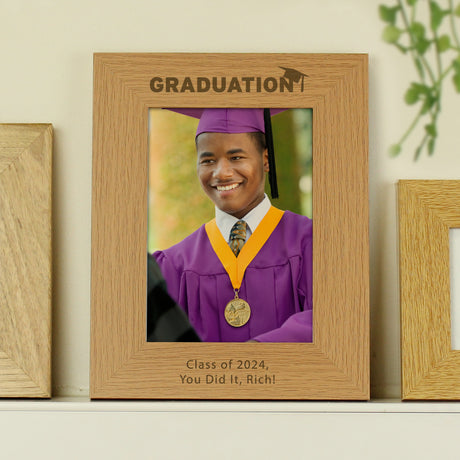 Personalised Graduation Oak Finish Photo Frame: 3 - Photo Frames By Gift Moments