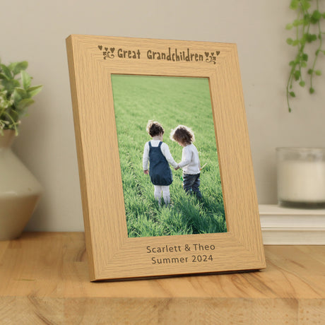 Personalised Great Grandchildren 5x7 Oak Finish Photo Frame - Photo Frames at Gift Moments