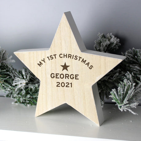 Personalised Rustic Wooden Star Decoration - Ornaments at Gift Moments