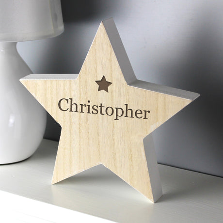 Personalised Any Name Rustic Wooden Star Decoration - Ornaments at Gift Moments