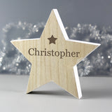 Personalised Any Name Rustic Wooden Star Decoration - Ornaments at Gift Moments