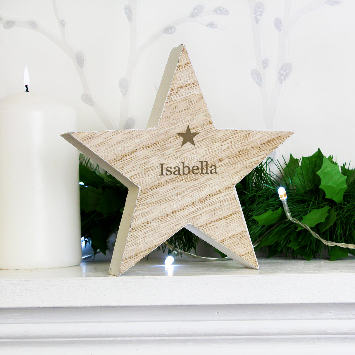 Personalised Any Name Rustic Wooden Star Decoration - Ornaments at Gift Moments