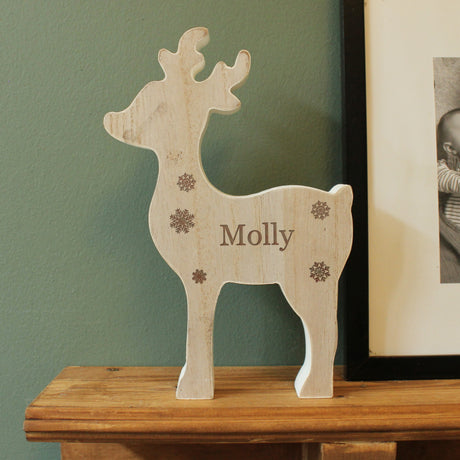 Personalised Any Name Rustic Wooden Reindeer Decoration - Christmas Decorations at Gift Moments