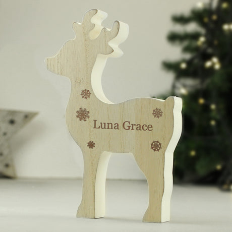 Personalised Any Name Rustic Wooden Reindeer Decoration - Christmas Decorations at Gift Moments