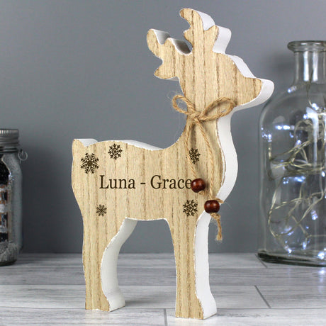 Personalised Any Name Rustic Wooden Reindeer Decoration - Christmas Decorations at Gift Moments