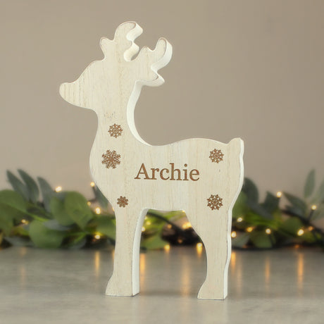 Personalised Any Name Rustic Wooden Reindeer Decoration - Christmas Decorations at Gift Moments