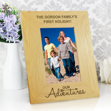 Personalised Our Adventures Oak Photo Frame: 4 - Photo Frames By Gift Moments