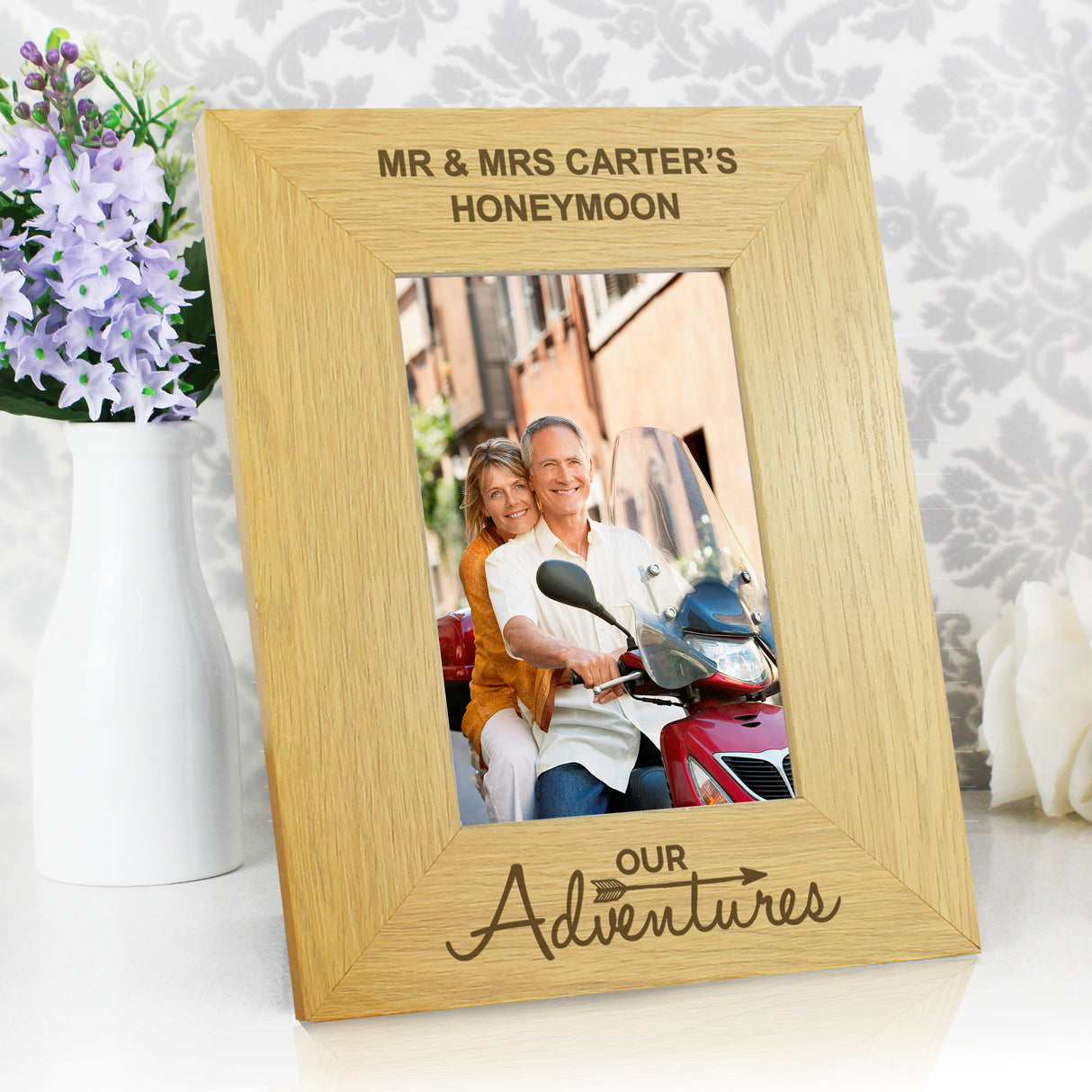 Personalised Our Adventures Oak Photo Frame: 1 - Photo Frames By Gift Moments