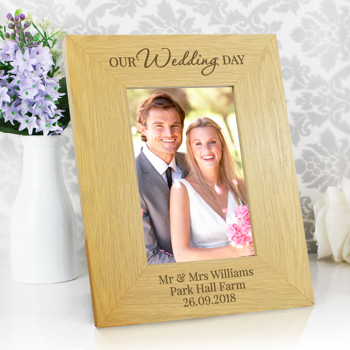 Personalised Oak Finish Wedding Day Photo Frame: 1 - Photo Frames By Gift Moments