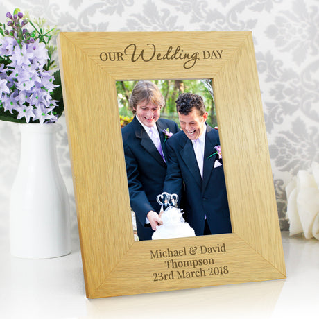 Personalised Oak Finish Wedding Day Photo Frame: 3 - Photo Frames By Gift Moments