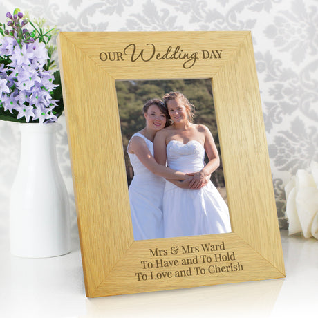 Personalised Oak Finish Wedding Day Photo Frame: 4 - Photo Frames By Gift Moments