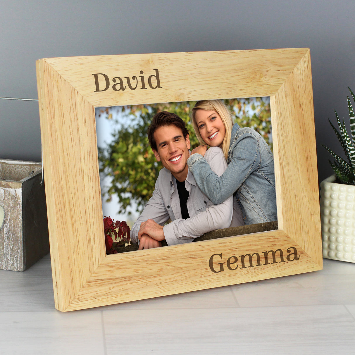 Personalised Couples 6x4 Oak Finish Photo Frame - Photo Frames at Gift Moments