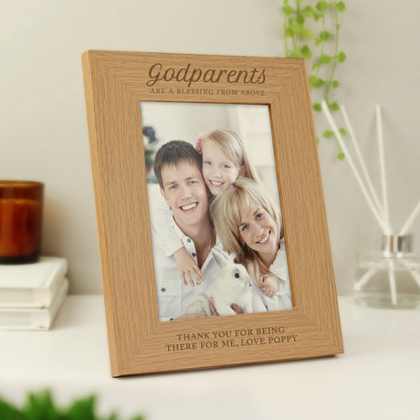 Personalised Godparents Oak Finish Photo Frame - Photo Frames at Gift Moments