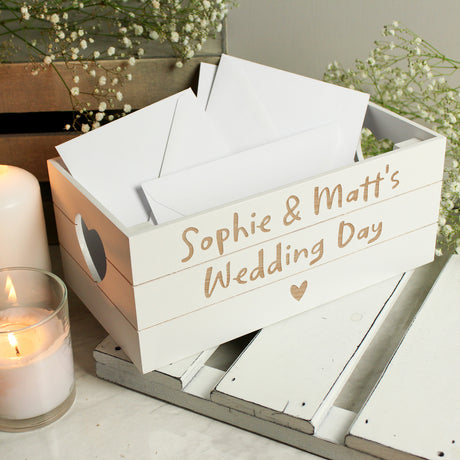 Personalised White Wooden Heart Crate - Storage at Gift Moments