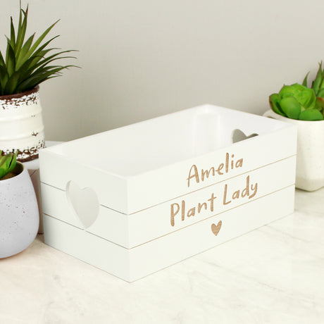 Personalised White Wooden Heart Crate - Storage at Gift Moments