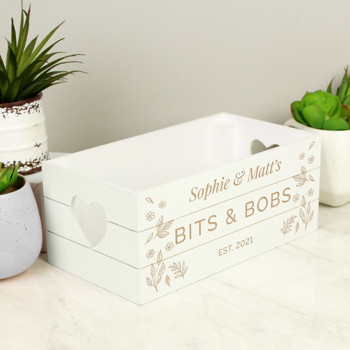 Personalised Free Text White Wooden Crate - Storage at Gift Moments