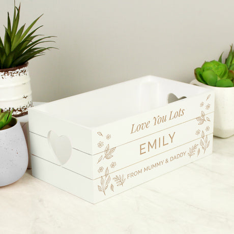 Personalised Free Text White Wooden Crate - Storage at Gift Moments